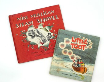 Vintage "Mike Mulligan and his Steam Shovel" and "Little Toot" books - hardcover, Virginia Lee Burton, boat, construction, children's books