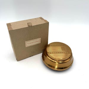 MUSICAL gold vintage powder bowl - metal, mid century, Art Deco style, ceramic, vanity, makeup, 1940s, ring holder, loose change dish