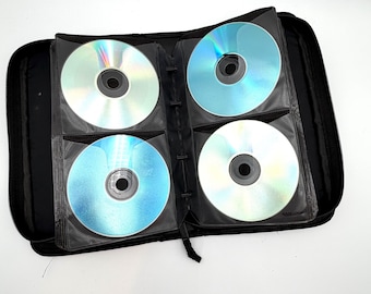 Holds 24 Disks! Large Vintage 1990s Zippered CD Holder - Black