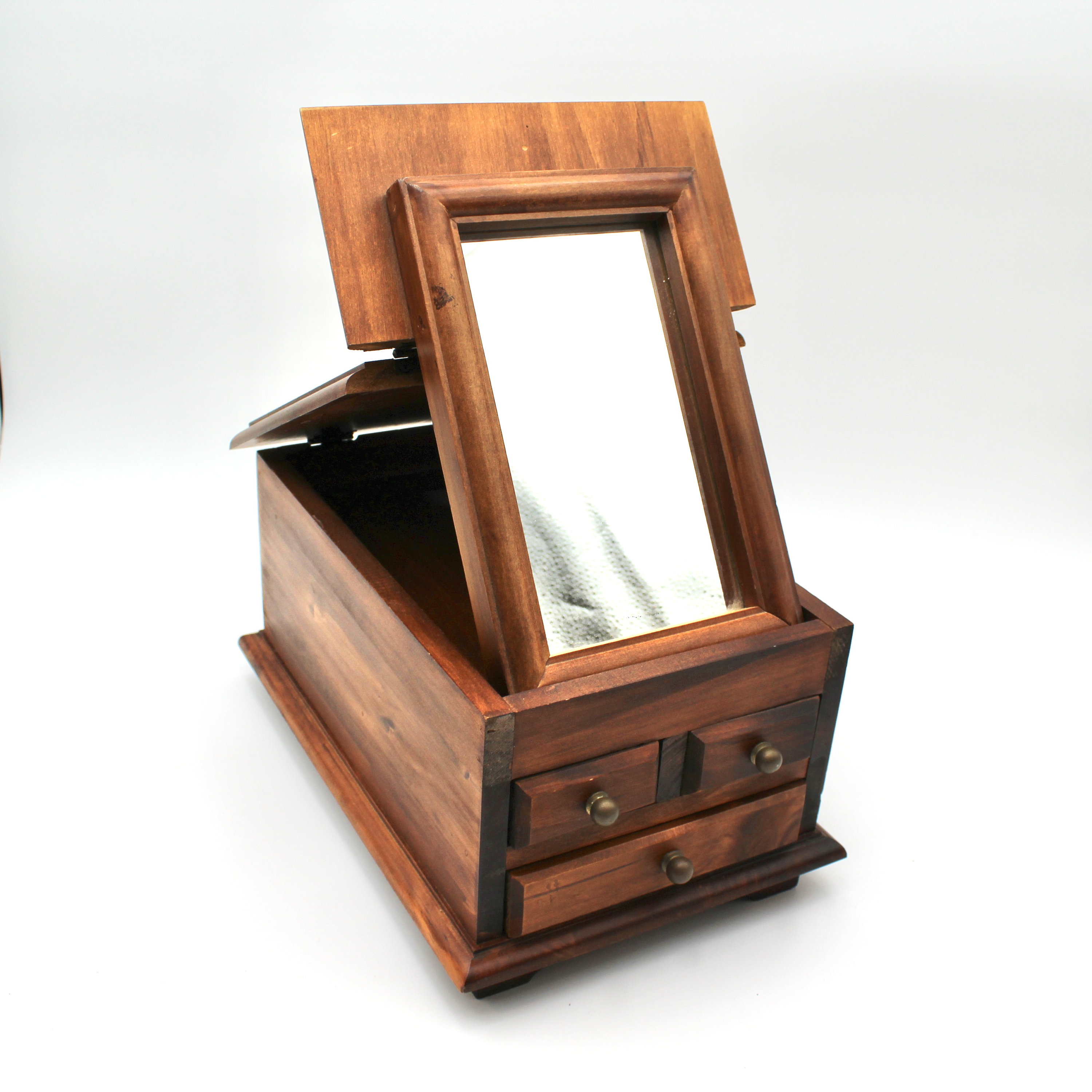 Wonderful vintage wood folding mirror vanity box - antique