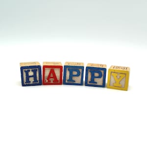 Cute vintage wooden blocks in the word &quot;happy&quot; - letters, children&#39;s toys, antique, bedroom, display