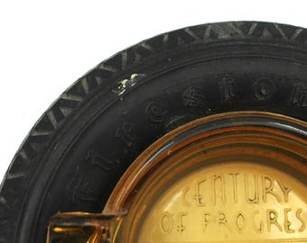 Vintage Firestone Ground Grip Tractor Tire Ashtray Glass Trinket
