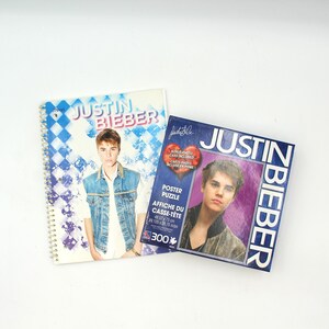 Vintage Justin Bieber Notebook and SEALED Jigsaw Puzzle - School