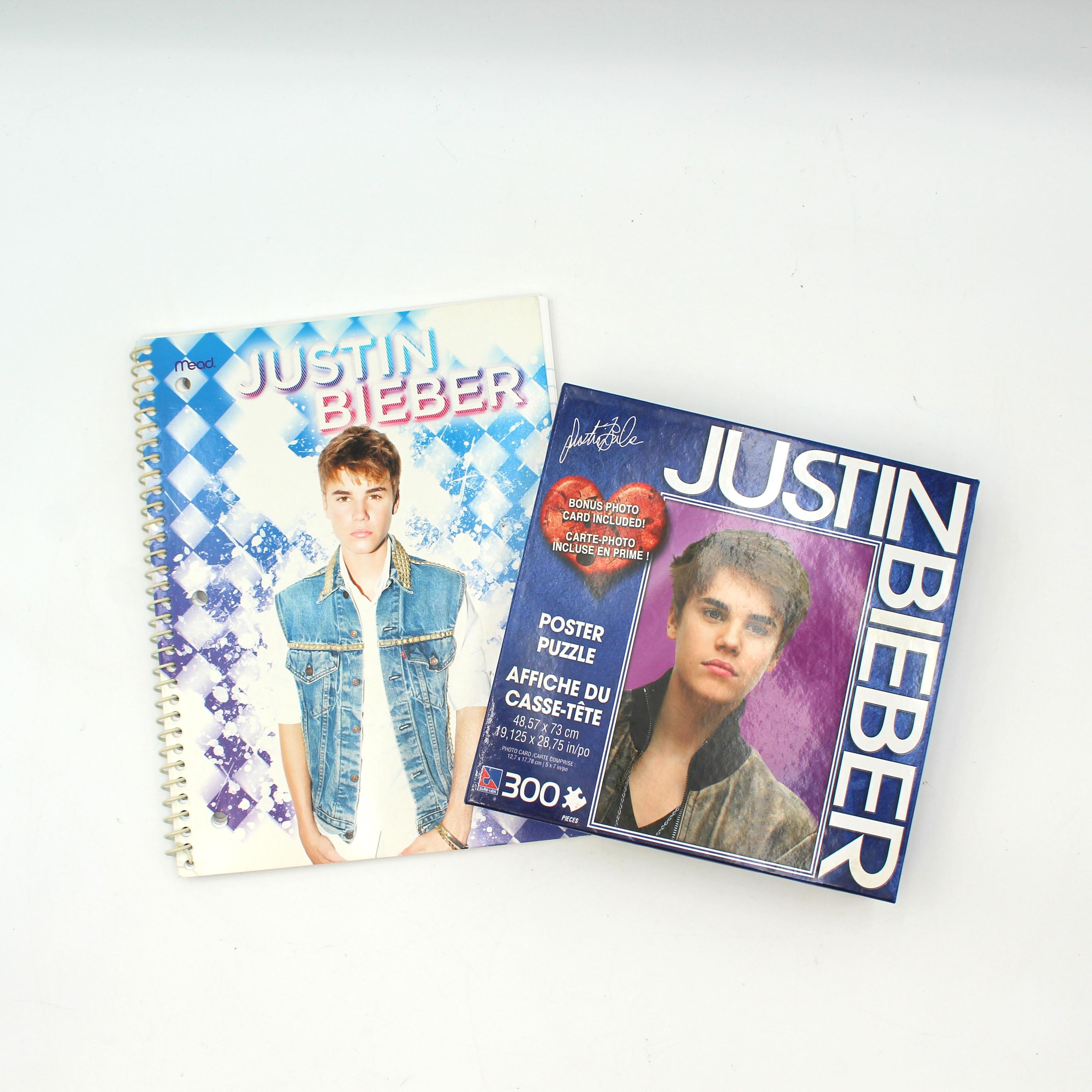 Vintage Justin Bieber Notebook and SEALED Jigsaw Puzzle - School