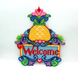 Whimsical Vintage Needlepoint Welcome Sign - Pineapple, Wall Hanging ...