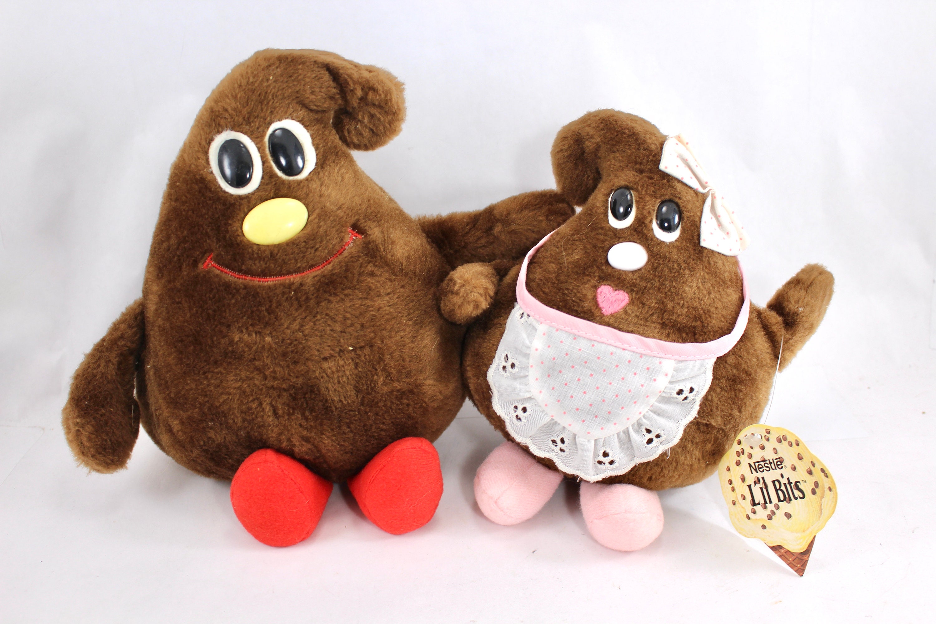 Two 1984 Nestle Plush Dolls - Vintage, Chocolate, Stuffed Animals