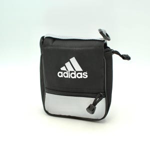 Vintage 90s Adidas CD holder - gray, silver, black, zipper, case, DVDs, storage, travel, car, video games, music, small, holds 24 discs