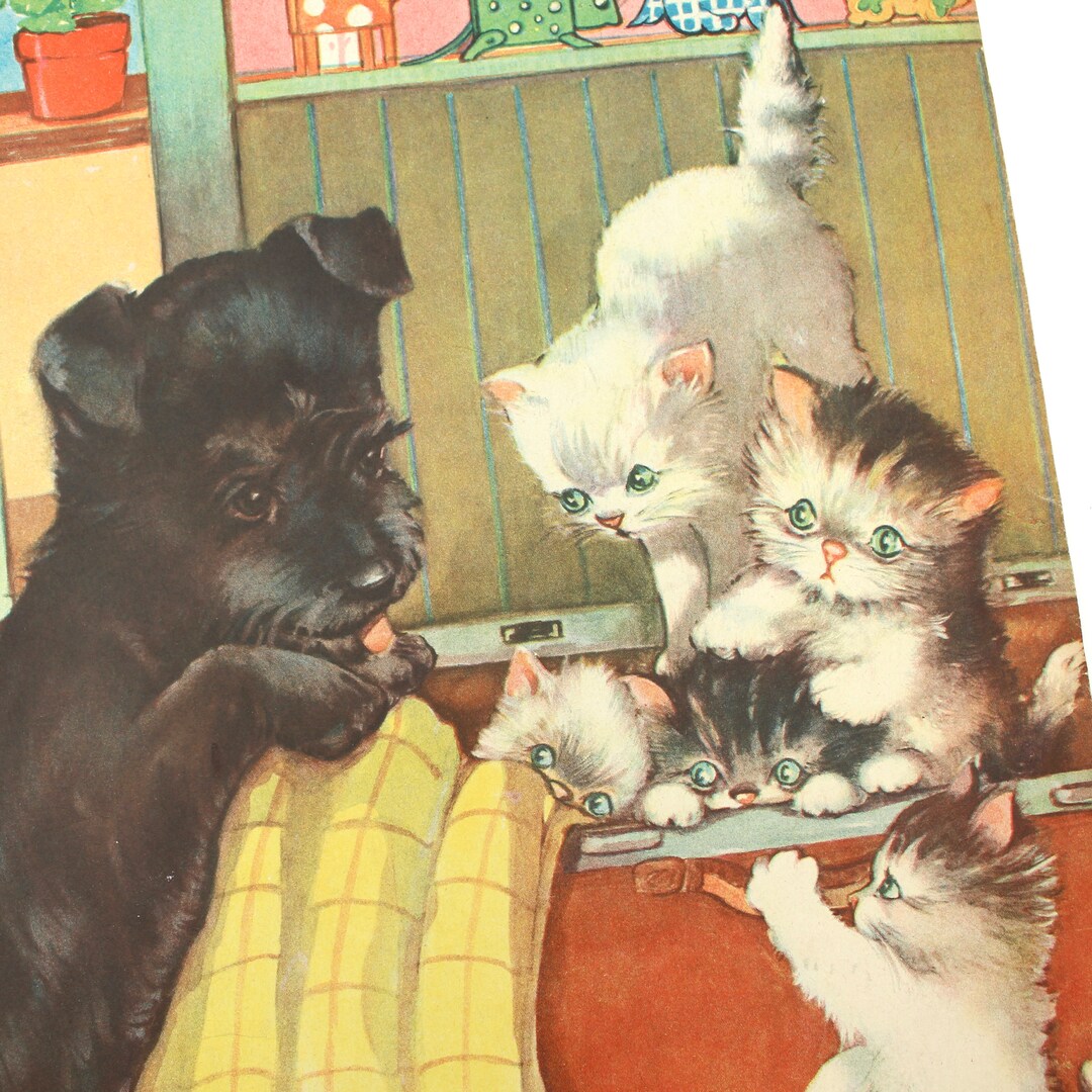 LARGE Two Darling Vintage Animal Coloring Books Dog, Cat, Mid Century