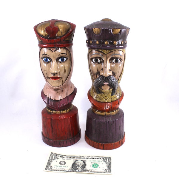 Vintage Queen of Hearts and King ceramic chess pieces figurines - game pieces, decorations, decor, statues