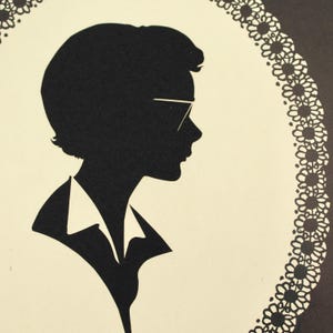 Charming vintage hand-cut silhouette - woman, girl, handcut framed, scissor silhouette, handmade, antique, Milwaukee Wisconsin, Hans