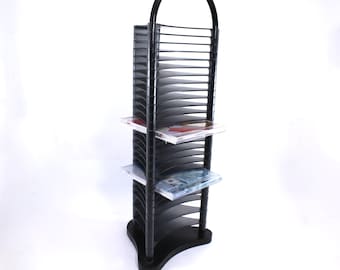 Funky 90s CD tower - vintage, holder, rack, storage, gray, black, desktop, container, display, 1990s, 90s, music, small, space for 27 CDs!