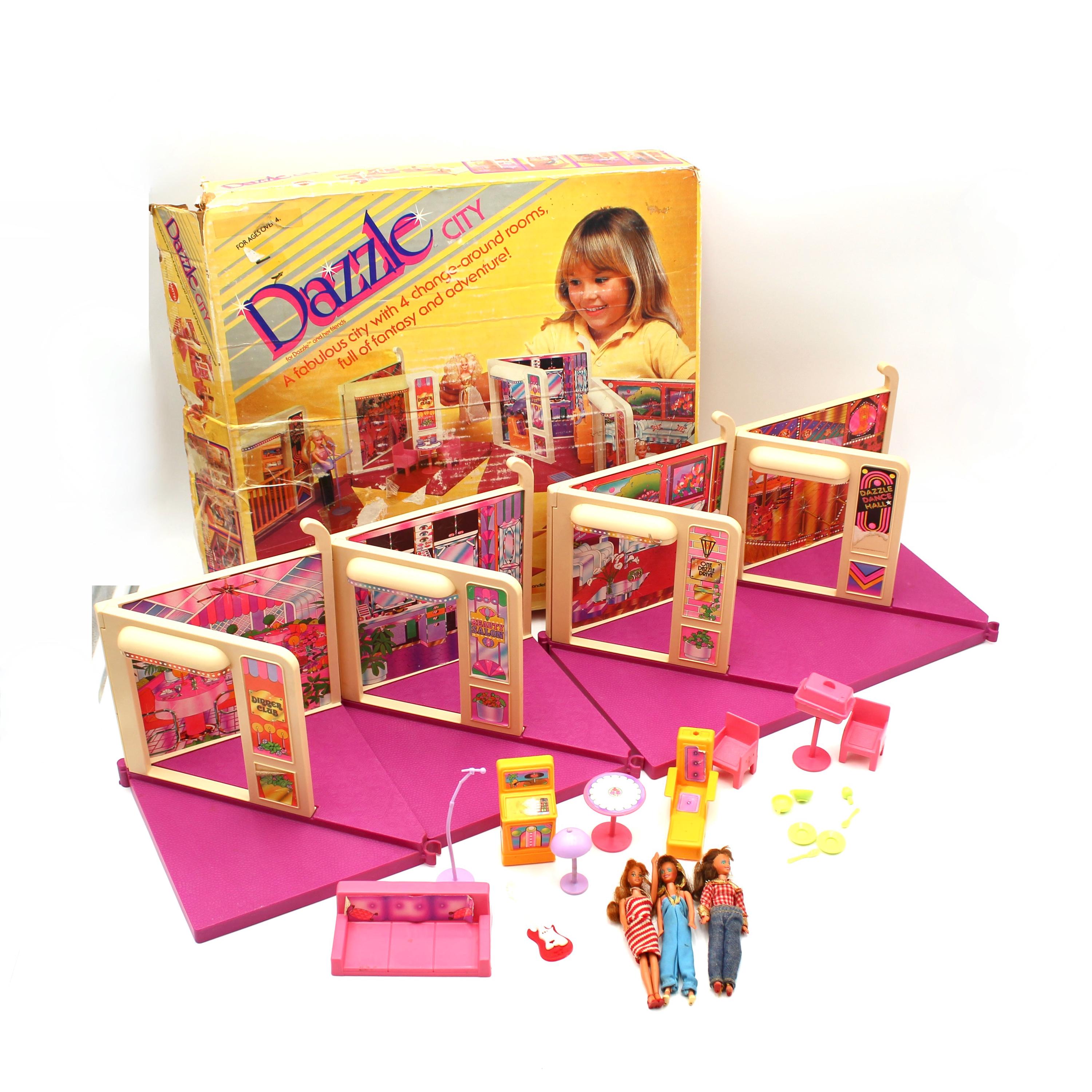 1981 Mattel Dazzle Dolls City Playset and Three Kenner Glamour
