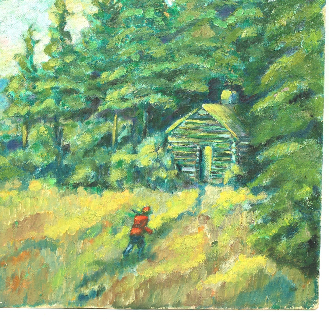 Charming Original Vintage Landscape Cabin Oil Painting - Art, Wisconsin ...