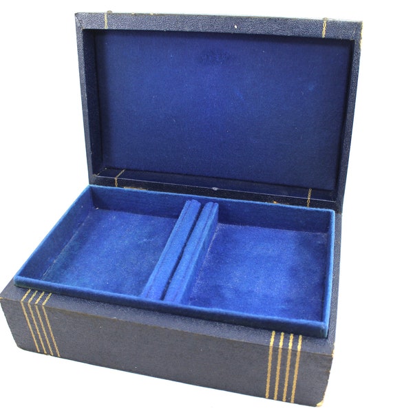 Pretty vintage navy jewelry box - mid century, vinyl, blue, dresser, vanity