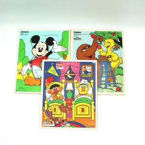 Your choice! Vintage Playskool wooden tray puzzle - Disney, Mickey Mouse, Sesame Street, Bert and Ernie, Snuffleupagus, pressboard, jigsaw