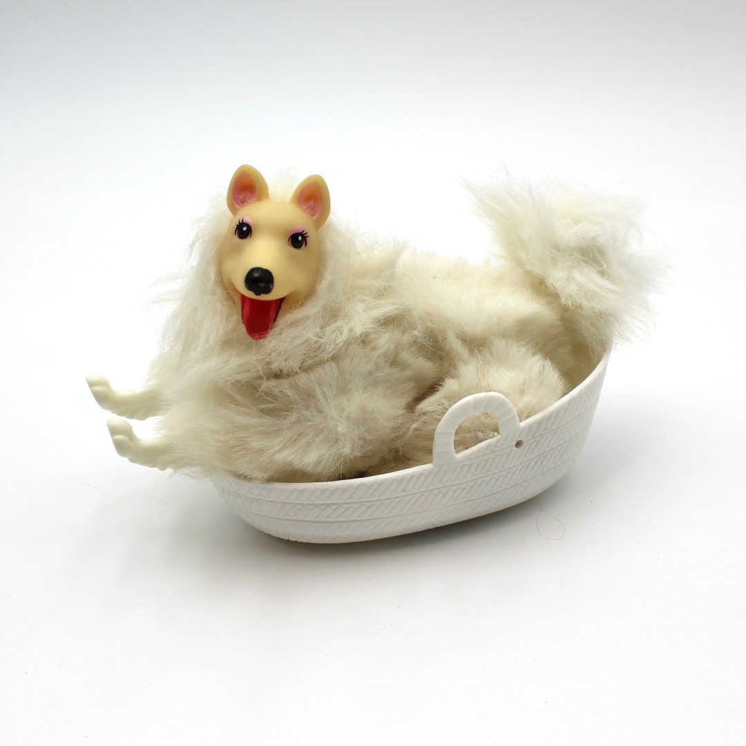 Vintage 1990 Barbie Snowball Her Pet Dog Doll, White, Fur, Fluffy