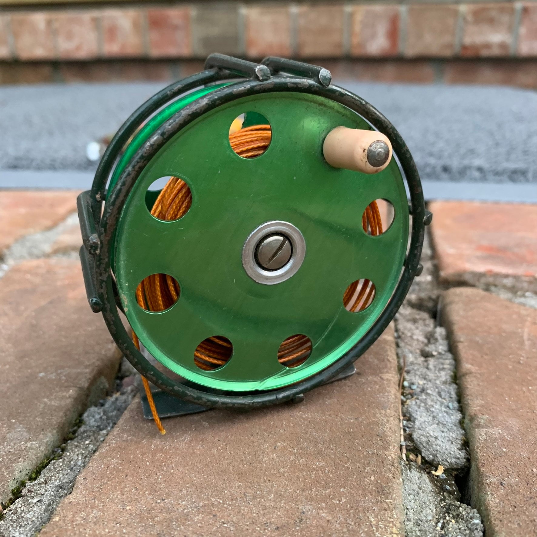 P & K Fly Reel 10-1 Green Bird Cage W/ Vintage Fly Line Free