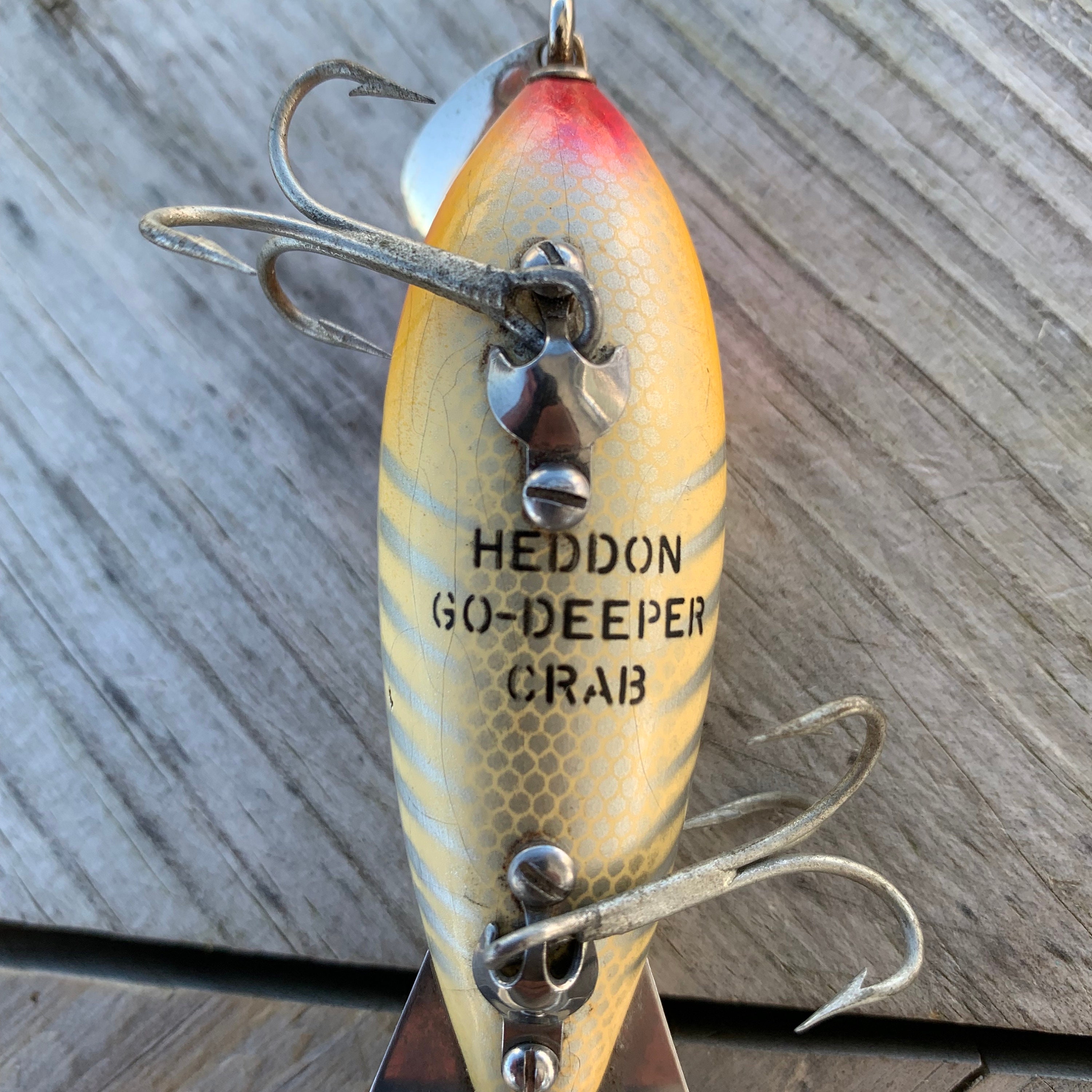 Appât Pêche Vintage Heddon – Go-Deeper Crabe – Bois Jaune – USA