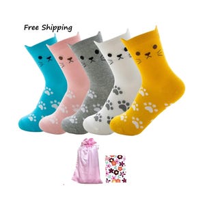 Cat socks, Womens personalized socks and gifts, ladies casual crew socks, cat lover animal lover gift, 5 pair socks for casual or dress