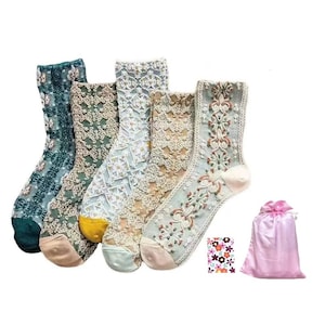 Calzini con ricamo floreale: calzini stile vintage - 5 paia regalo per il suo compleanno e anniversario