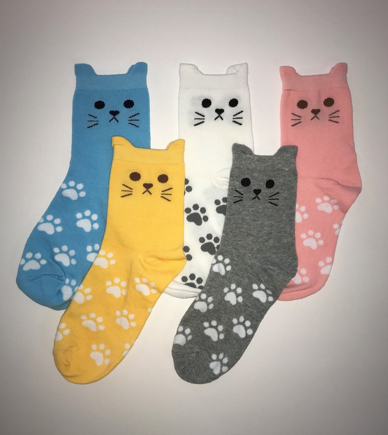 5 Pair Womens Cat Socks Cute Novelty Socks With Paw Prints - Etsy