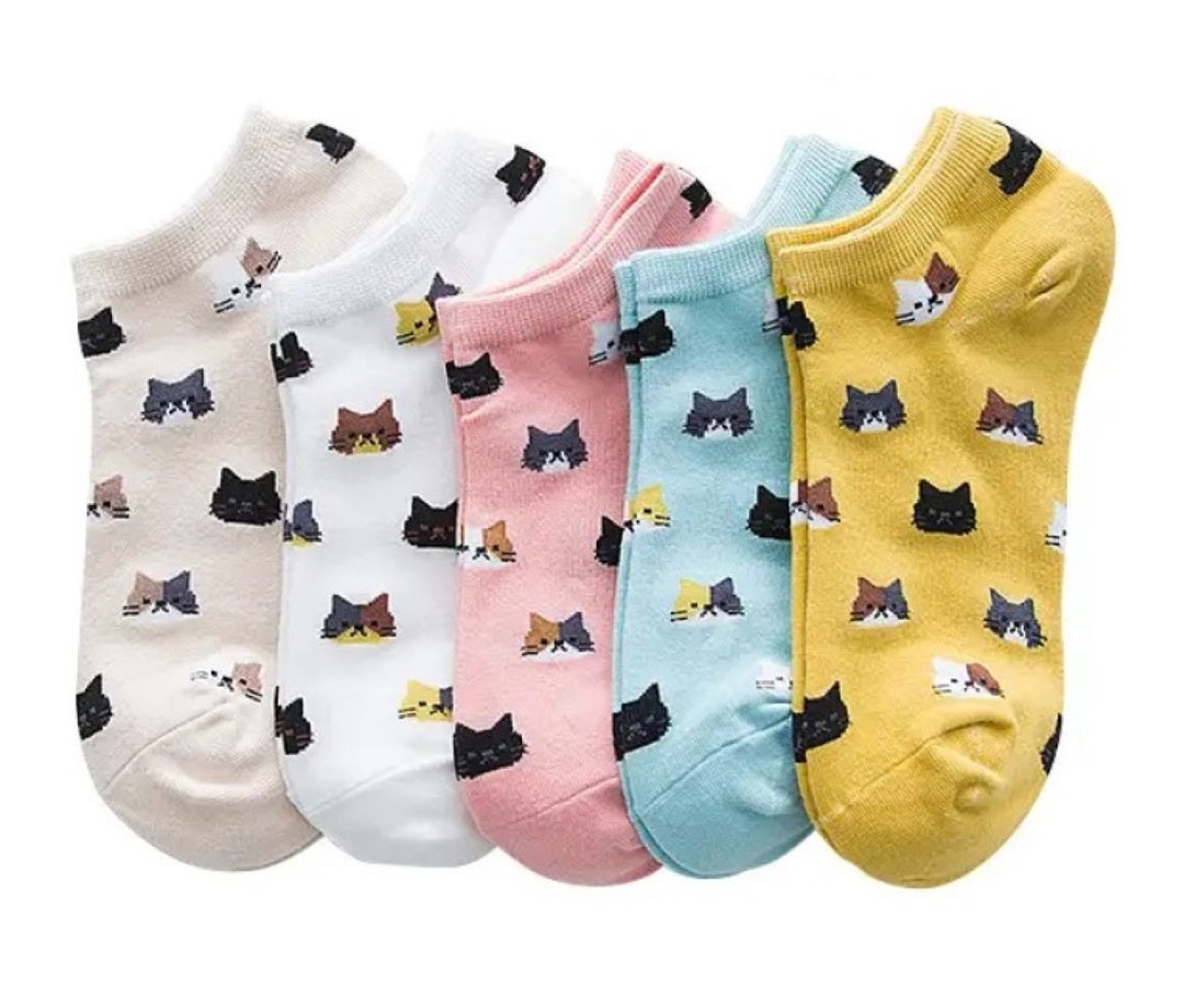 5 Pair Womens Cat Socks Cute Novelty Socks Multicolored Etsy