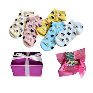 Gift Box Cat Socks 5 Pairs Cute Socks Cat Lovers Women&#39;s Socks Multicolored Christmas Present Birthday Anniversary Wedding Gift idea for her