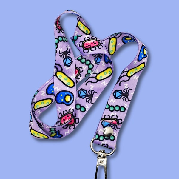 Cute biology Lanyard for Science Lovers & Microbe Maniacs! Perfect Teacher Gift or Lab Accessory. Purple Pathogens. Science lanyard.