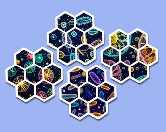 Holografische zeshoekige microbiologiesticker - uniek wetenschappelijk cadeau voor bio-graders, laboranten en liefhebbers