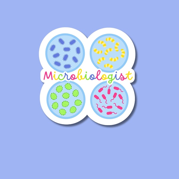 Microbiology sticker. Cute petri dish water bottle stickers. Nerdy gifts for biology teachers, microbiologists and AP science students.