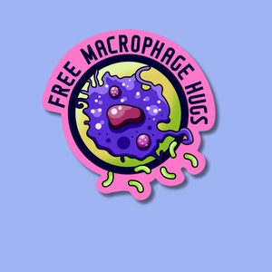 White blood cell sticker, immunology gifts for biologists, pink and purple vinyl sticker, microbiology present, ready to ship.
