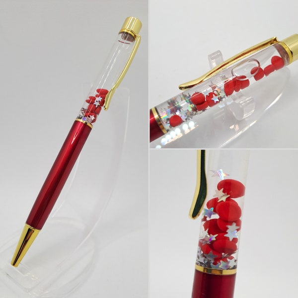 RED Blood cell float pen. Ball point. For medical workers, teachers & students. Refillable novelty pen. Oil suspended black pen.