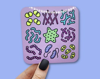 Microbiology drink coaster. Cute bacteria themed gifts for biology teachers, scientists and lab technicians. Nerdy graduation present.