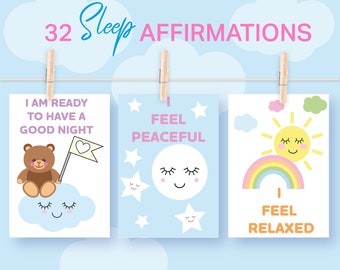 Sleep affirmation cards printable for kids, bedtime story nighttime routine, calming corner mindfulness cards printables for children, SEL