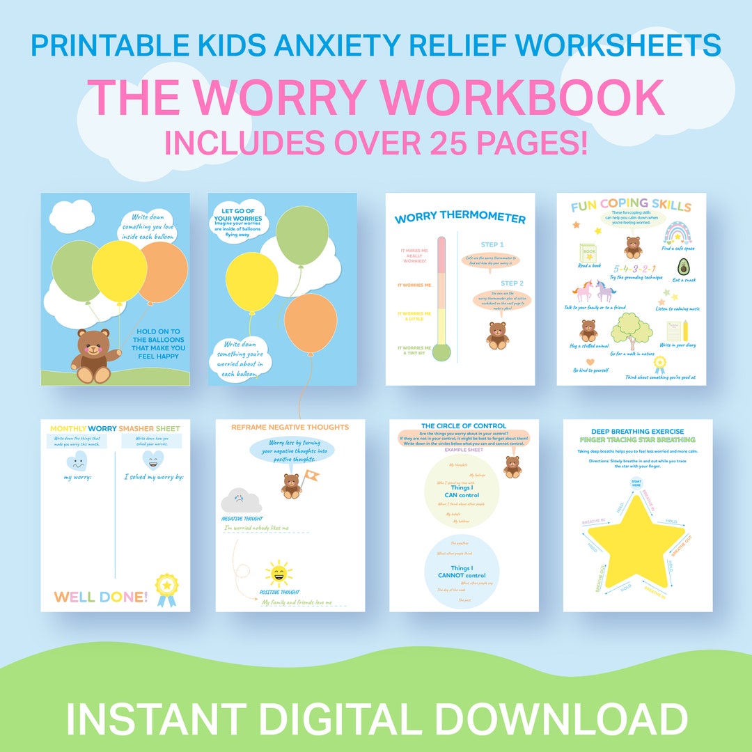 Worry Workbook for Kids, Anxiety Relief for Children Coping Skills, CBT