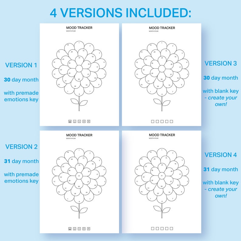 Flower Mood Tracker Printable Daily Monthly Emotions Mood Etsy