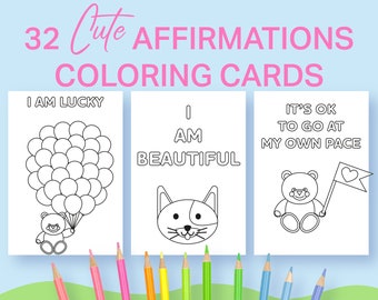 CUTE kids affirmation coloring cards, Kindness cards to color, positivity cards for children, children’s activity