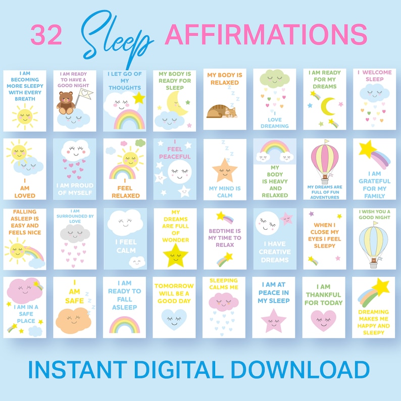 Sleep Affirmation Cards Printable for Kids, Bedtime Story Nighttime ...