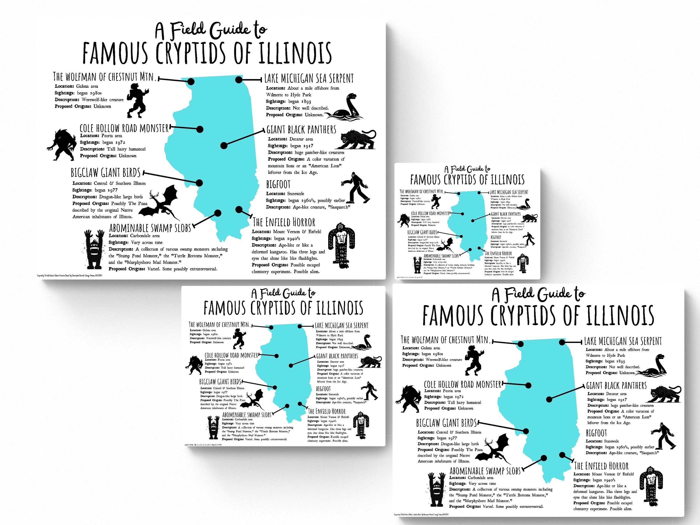 4 SIZES Cryptids of Illinois-unique Midwest - Etsy
