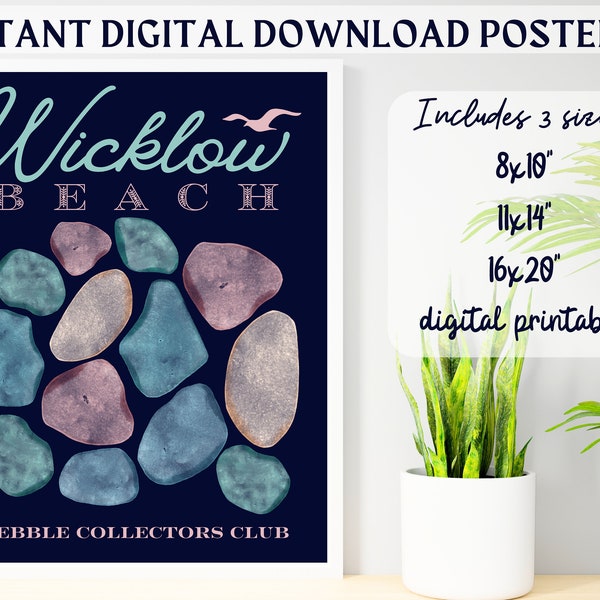 Wicklow Beach Pebble Collectors Club Printable Poster-Music Fan Art-Beachy Boho Decor-Sea Glass-Ireland-Travel-Home Bedroom Dorm Classroom