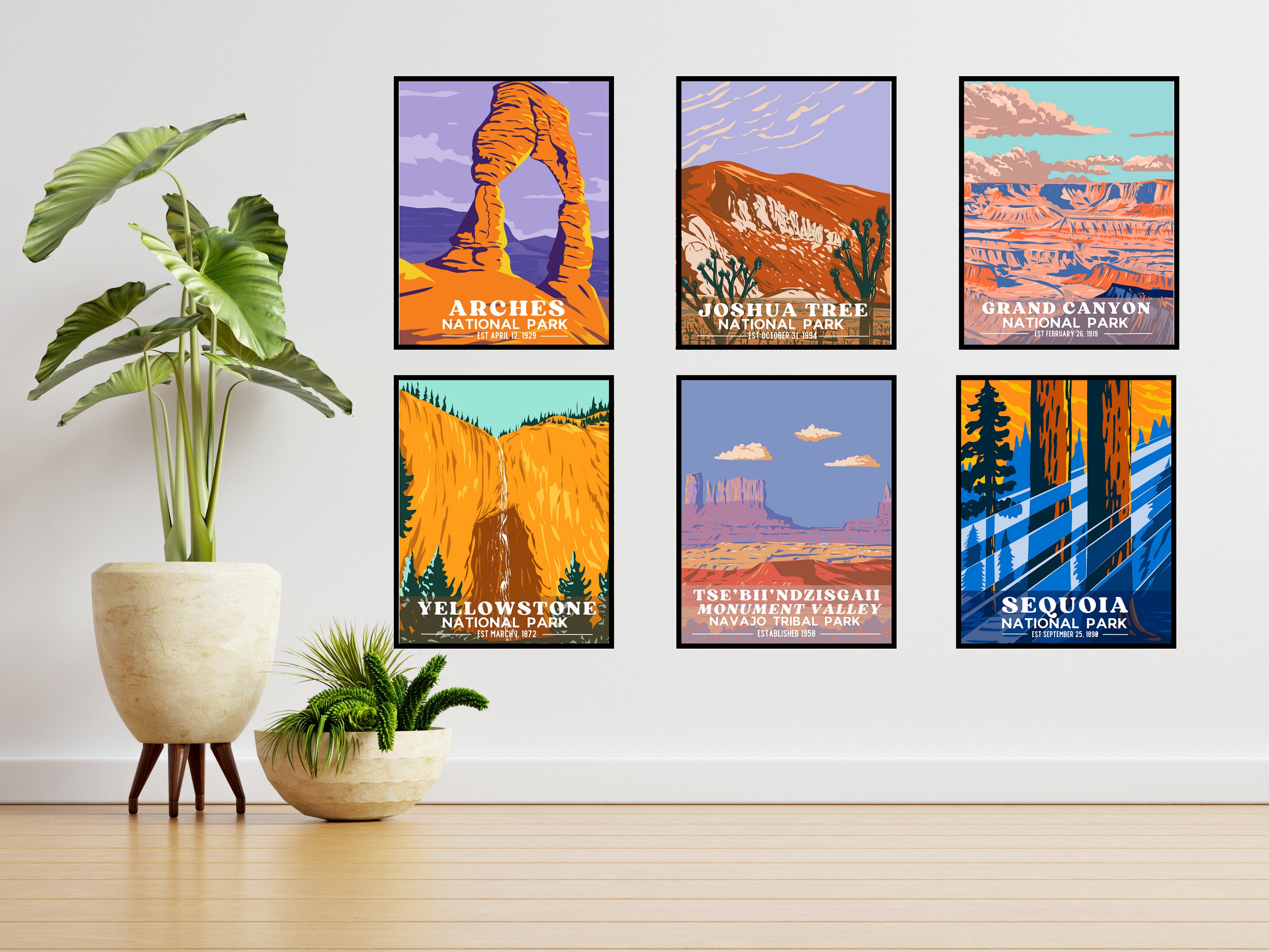 Set of 6 POSTERS in 2 SIZES! National Park Posters-retro Wpa-grand