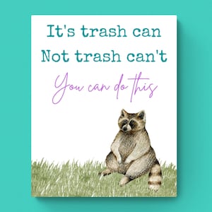3 SIZES-Funny Raccoon Motivation Poster-Motivational Humor-Positivity-You Can Do It-Office Home Gym Print-Trash Can Not Trash Can&#39;t