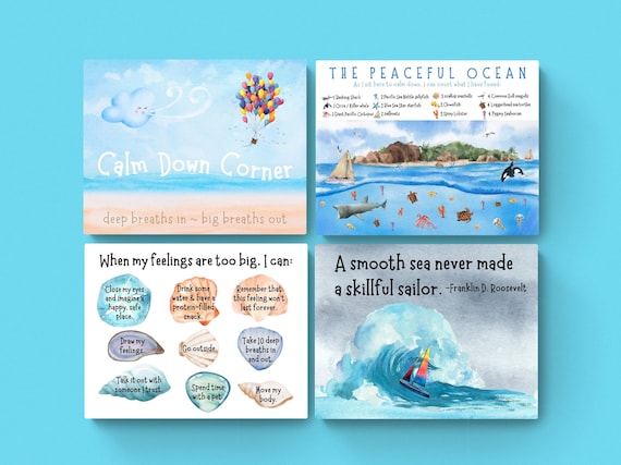 SET of 4 POSTERS in 4 SIZES Calm Down Corner Ocean Themed