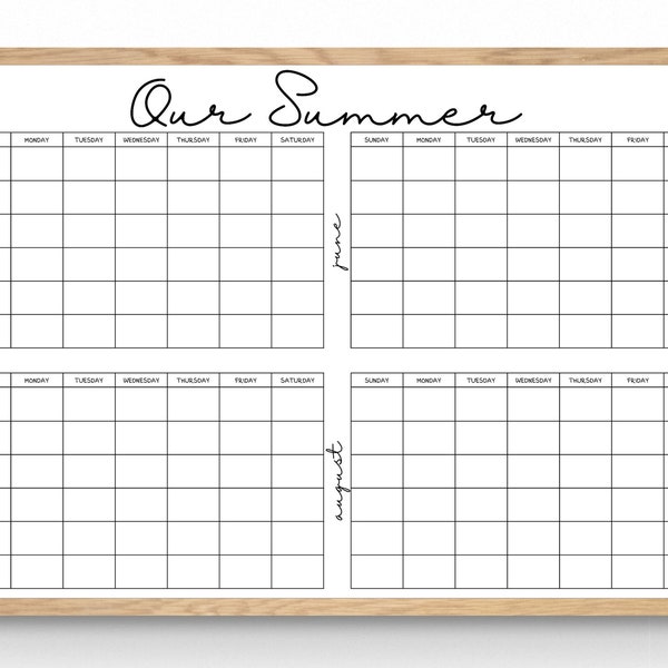 XL Summer Wall Calendar Planner-Vacation Rental Home Office-Giant Huge-Family Command Center-Three Month Calendar-Dry Erase Chalk Marker