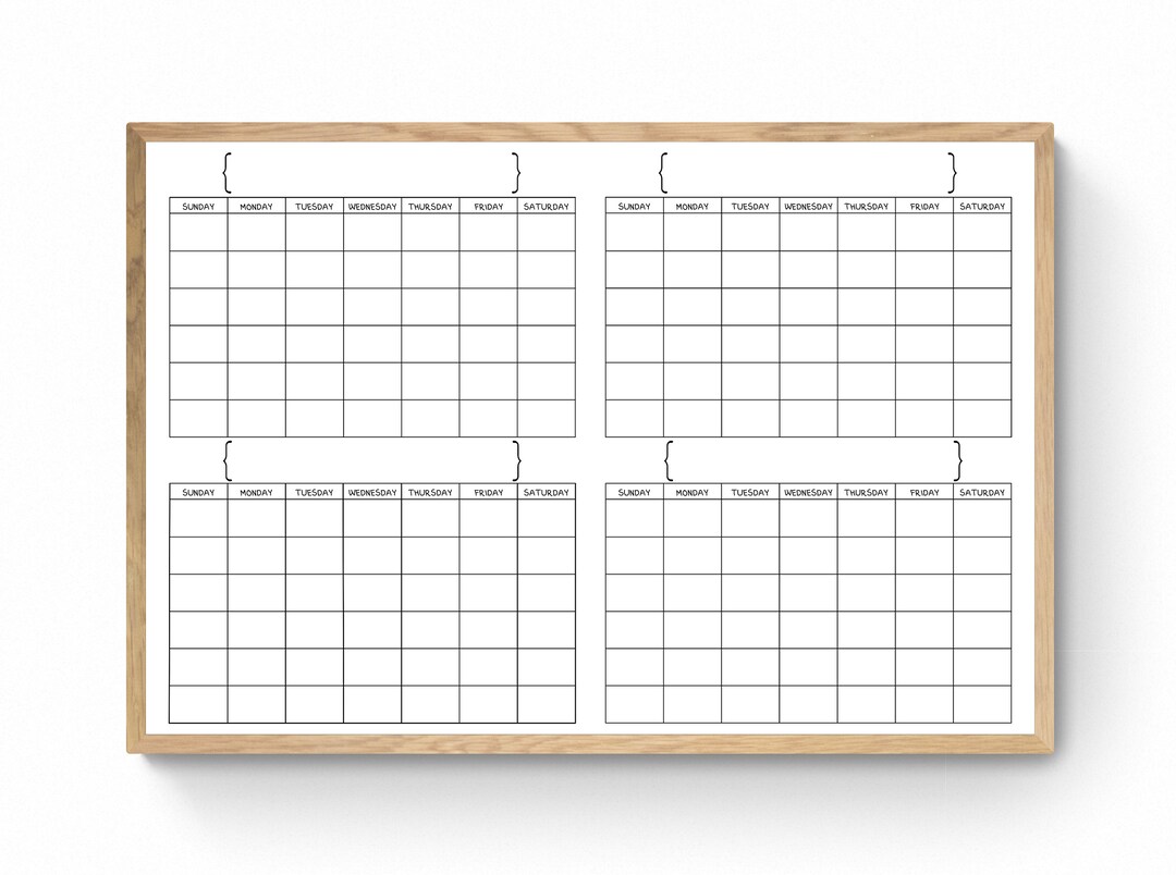 4 Month Horizontal XL Wall Calendarplannerhomeofficegianthuge