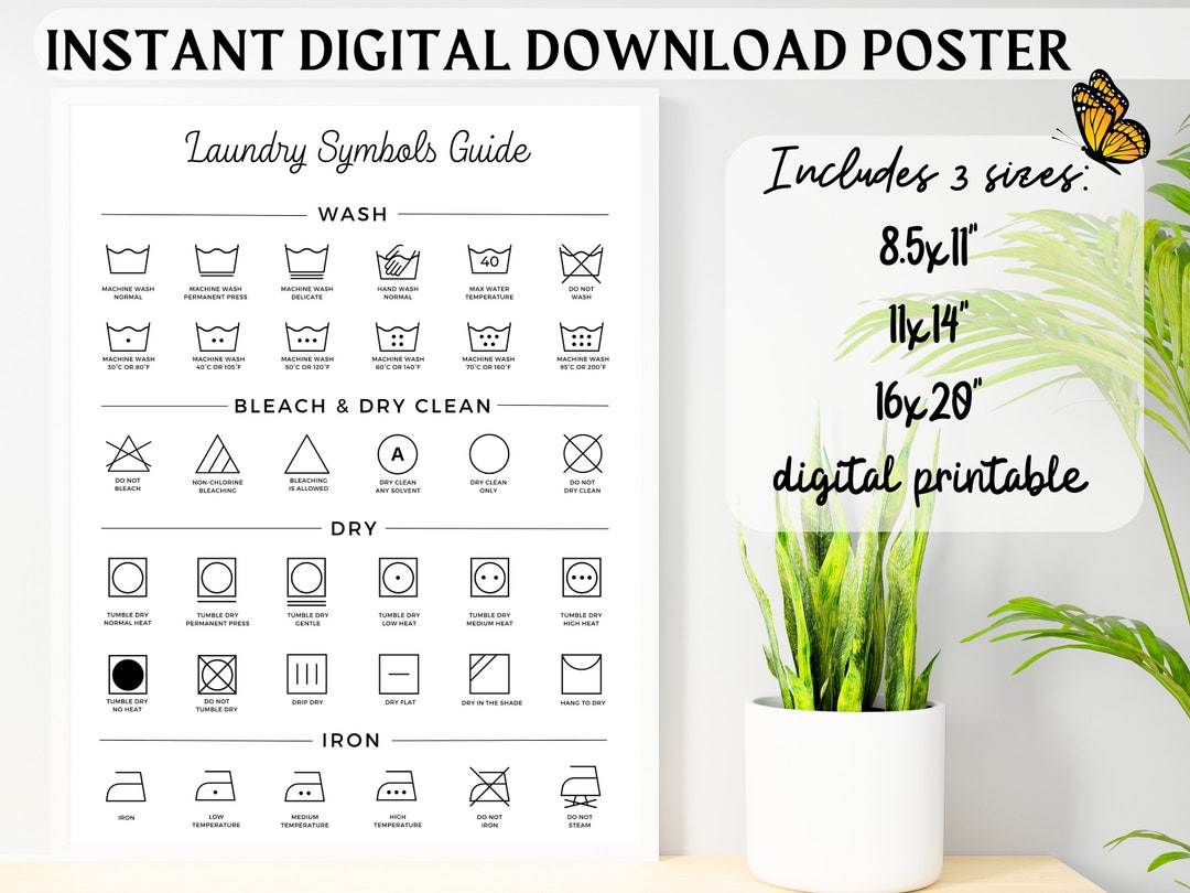 Laundry Symbols Guide Printable-laundry Room Decor-home Organization ...