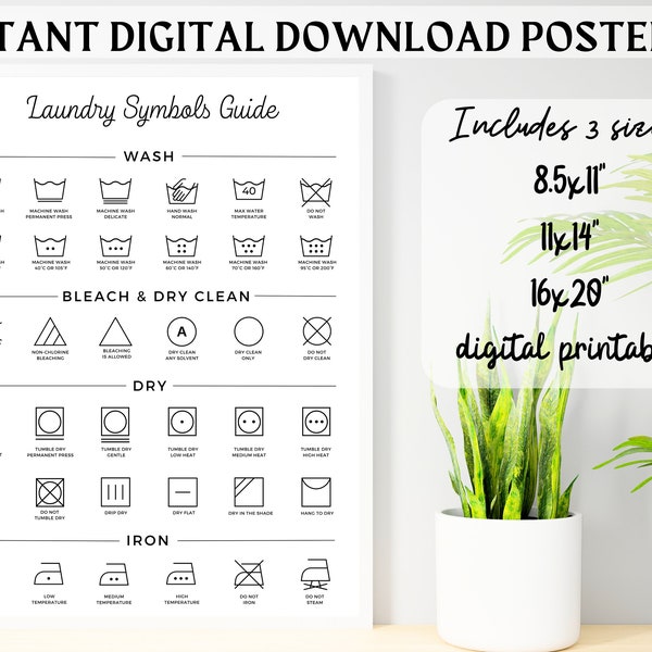 Laundry Symbols Guide Printable-Laundry Room Decor-Home Organization-Clothes Cleaning Chart-House Chores Poster-Family Command Center Print