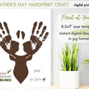 Father's Day Big Buck Deer Handprint Craft-Dads Printable-Art Parent Gift-Classroom Daycare Kindergarten-Hand Paint Template-Gift for Daddy