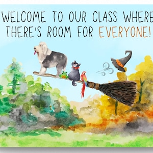 5 SIZES-Welcome to Our Class Fall Halloween Autumn Themed Print-Elementary Classroom Decor-Door Sign-Inclusive Poster-Daycare Preschool