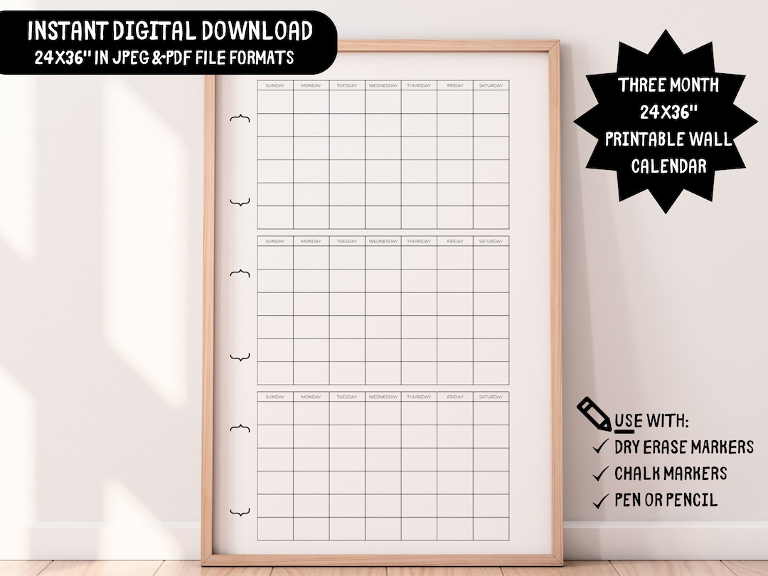 3 Month XL Wall Calendarplannerhomeofficegianthugefamily Command